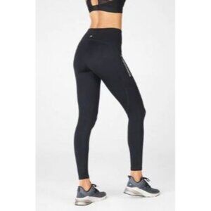 Fabletics Motion365 Womens Black High-Waisted Leggings With Side Zip Pockets Sma